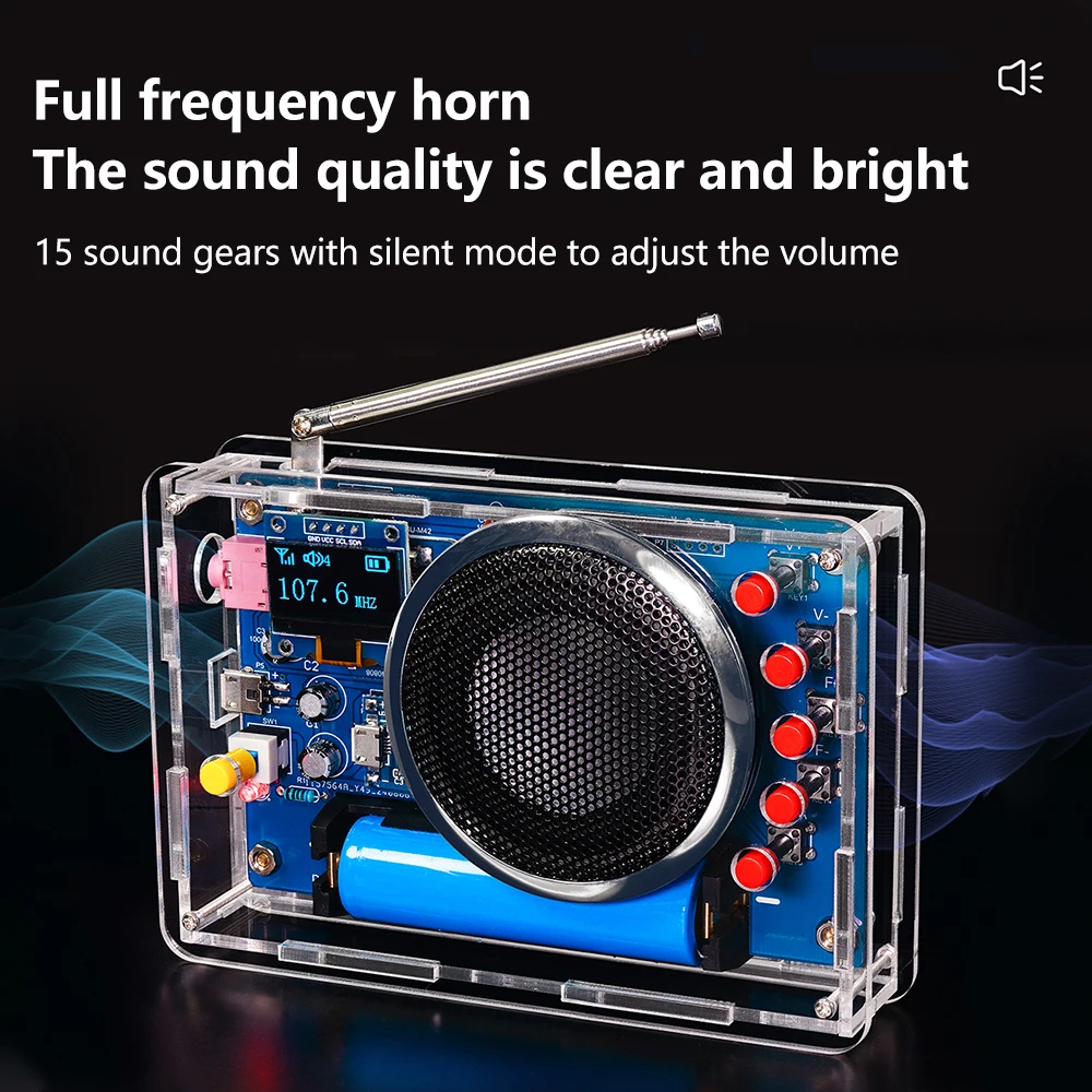 DIY FM Radio Electronic Kit Adjustable Frequency 87-108MHz OLED Display Radio Assembly Kit Welding Electronic DIY Parts