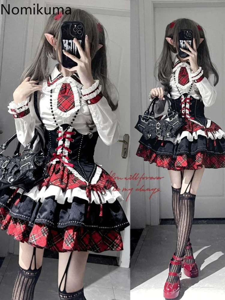 

2025 Sweet and Spicy Pure Desire Heavy Industry Design Sense Lolita Halloween Черный и красный Набор в стиле American Hot Girl Rock Abi