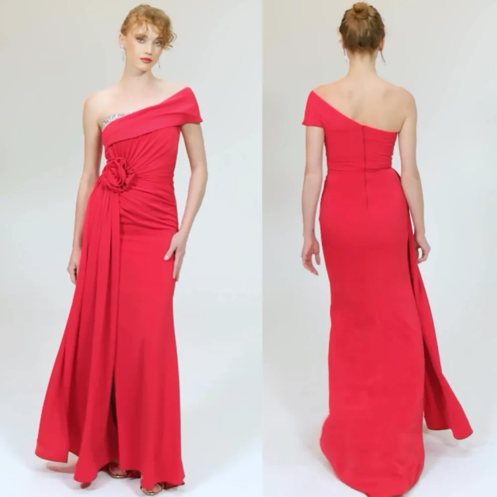 Customized Jersey Flower Formal Evening Trumpet One-shoulder Bespoke Occasion Gown Long Dresses