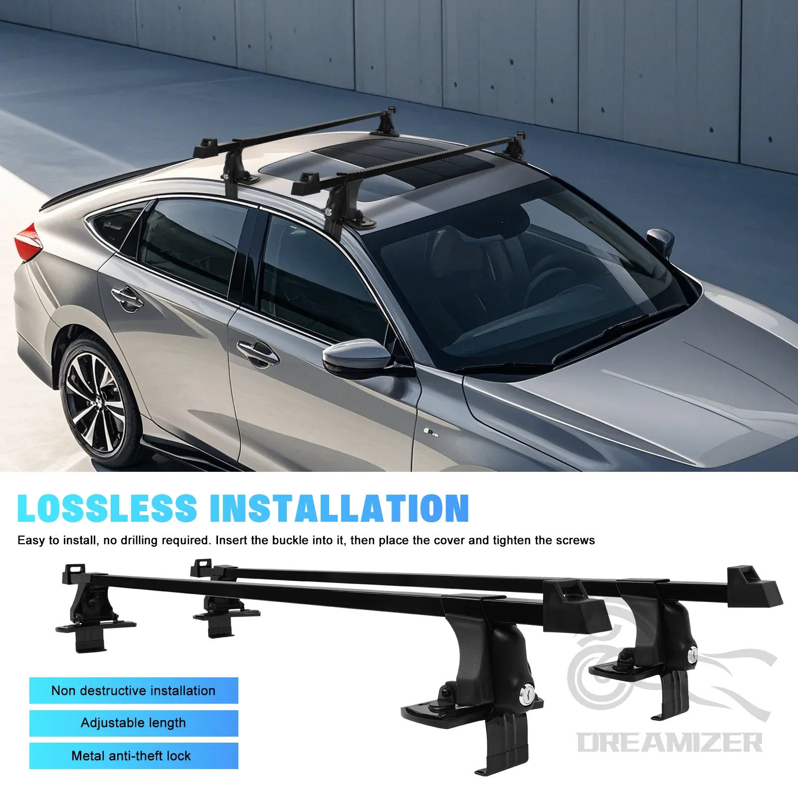 

1 Pair Universal 54 inch Vehicle Car Roof Mounting Rack Rail Bar Black Aluminum Luggage Carrier With Lock Top Car Rack