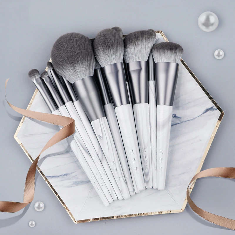 Synthetic Hair Aluminum Tube Solid Wood Handle 12Pcs Cloud Dye Series Makeup Brush Set Factory Spot Sale