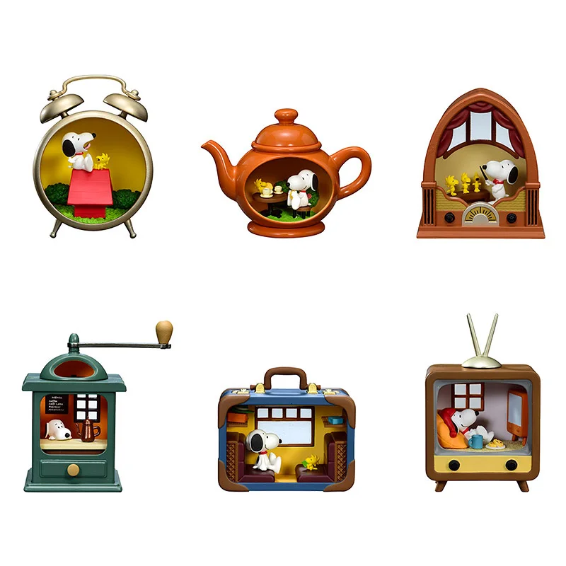 Véritable boîte entière Re-Ment Snoopy modèle Miniature couronne café boulangerie Restaurant occidental rencontre boîte aveugle Collection