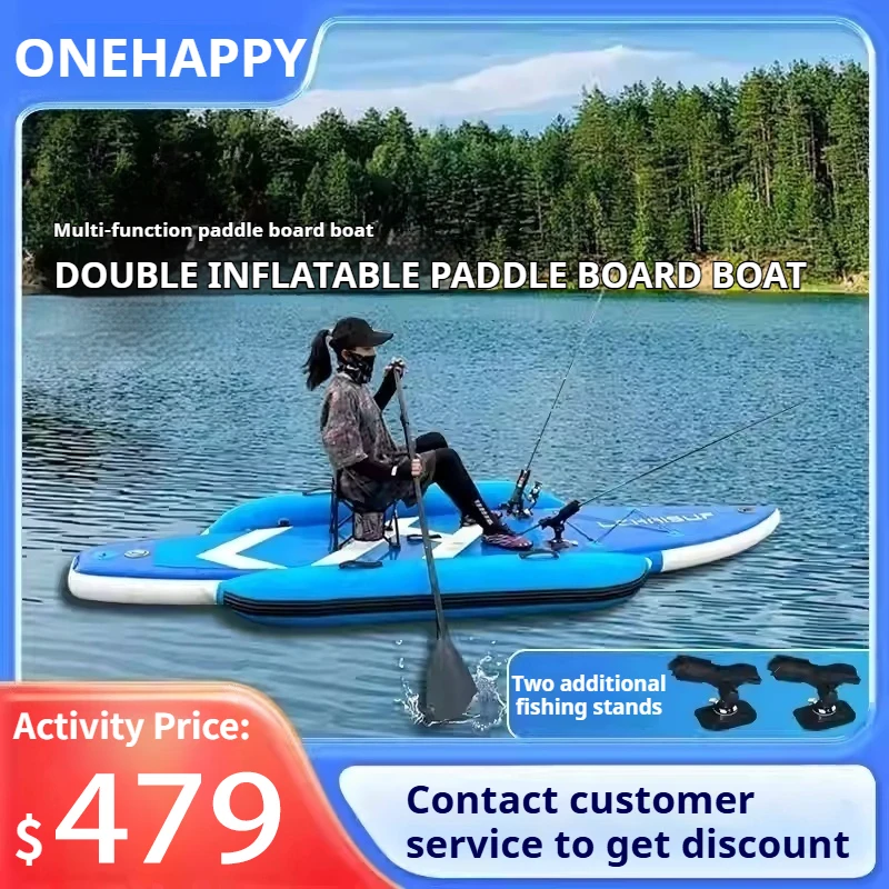 Tabla de pesca inflable de doble capa para Kayak SUP con cubierta EVA antivuelco, soportes de caña plegables para pesca con señuelos entre padres e hijos