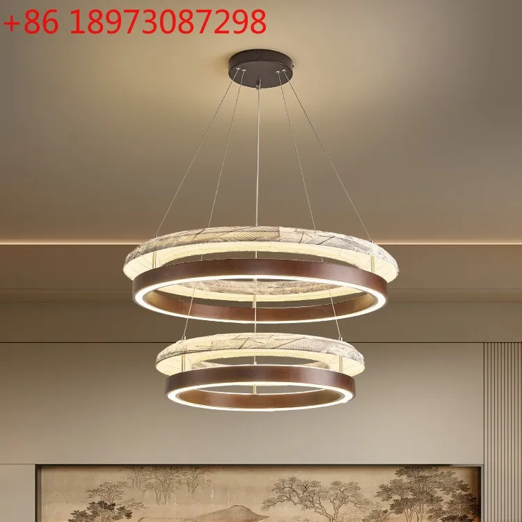 

Living room chandelier Italian simple walnut color Chinese bedroom tea room dining room light