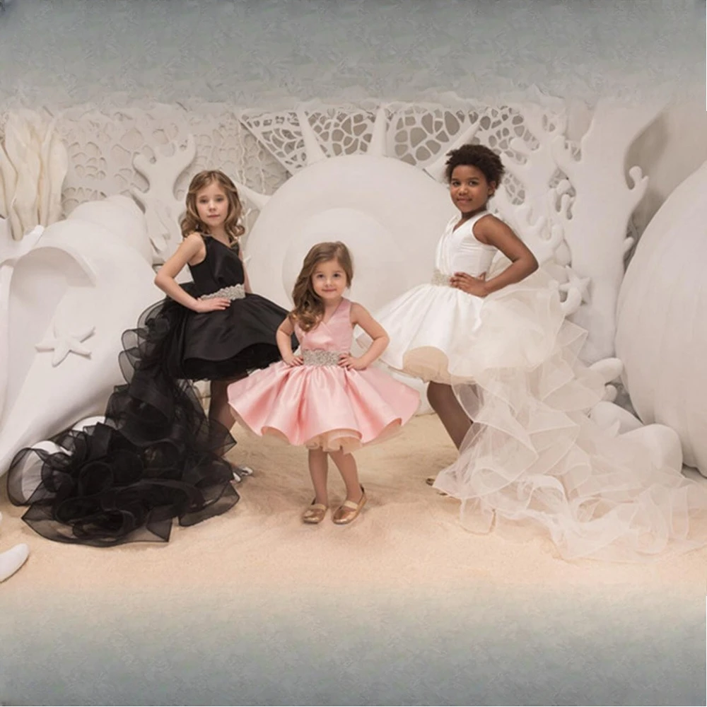 Black Children's Banquet Girls Piano Performance Dress Girls Birthday Model Walk Show Model Dress Vestidos Elegantes Para Niñas