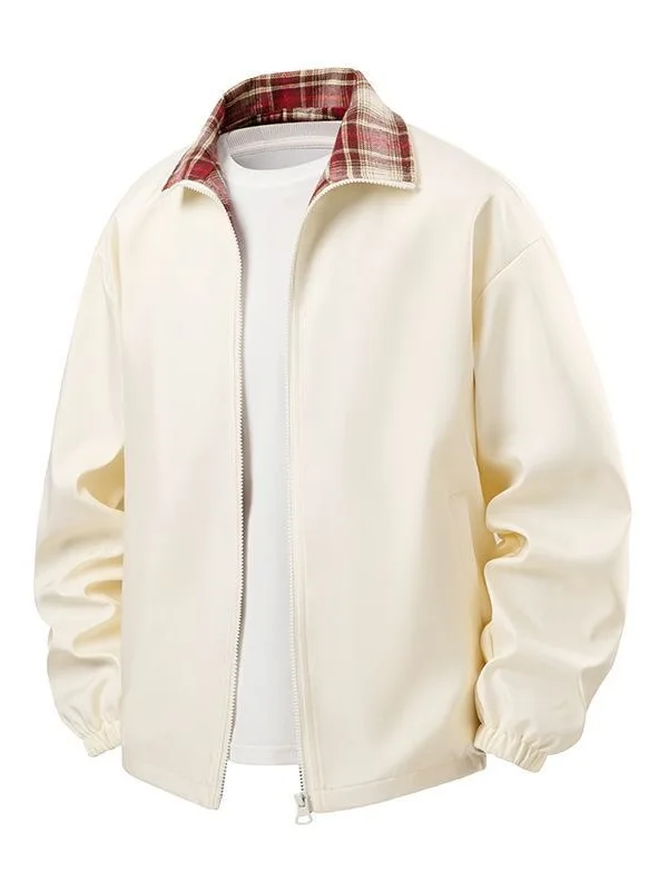 

New Men's Casual Stand Collar Jaet Spring Autumn Versatile Korean Sle Outerwear Comfortable Loose Fit Polyester Fiber