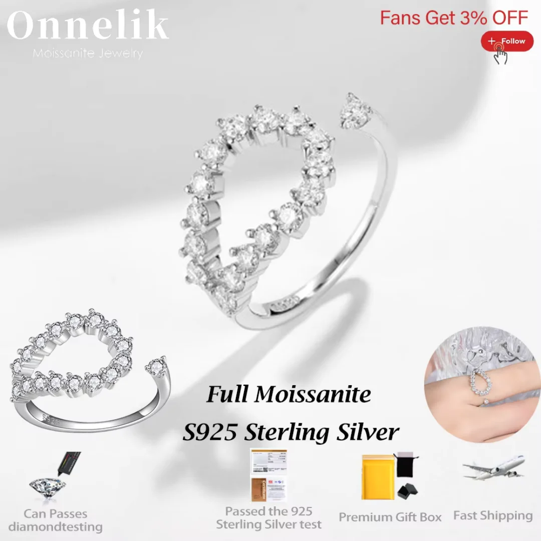 

Onnelik может пройти тесто на бриллианты D Цвет Муассанит Открытое кольцо Стерлинговое серебро S925 для женщин Свадебные помолвочные ювелирные изделия Подарок