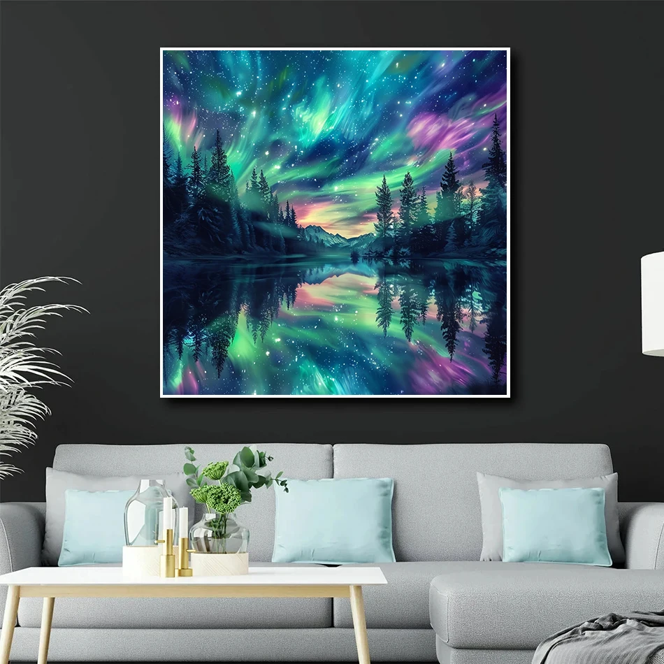 Frameless, DIY Diamond Painting New 2024 Fantasy Aurora 5D Full Square Round Mosaic Landscape Creative Hobbies Wall Decor