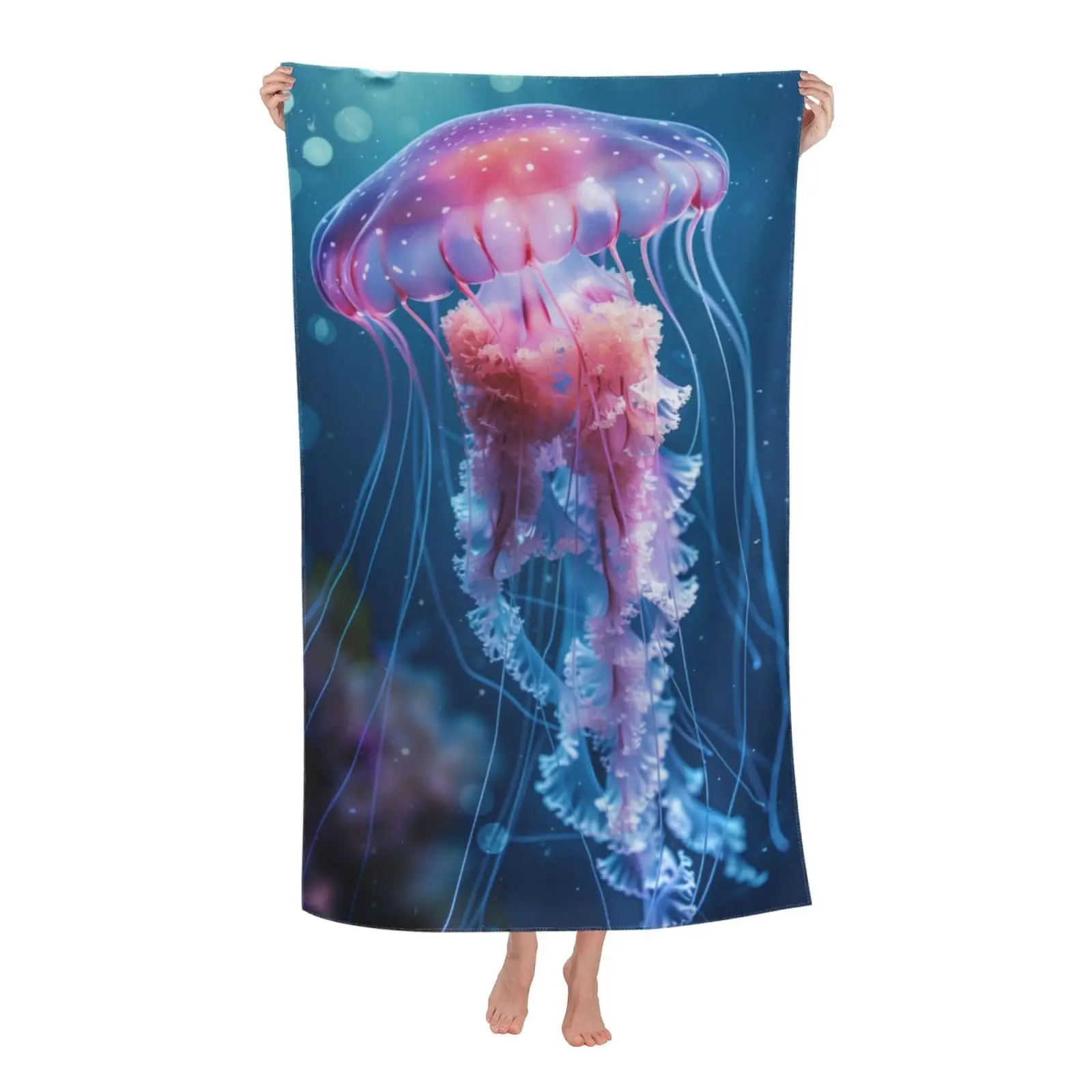 Sea Underwater Blue Jellyfish Beach Towel Ocean Patterns Bathroom Bath Towel Swim Travel Shower Quick Dry Multi Purpose Towels