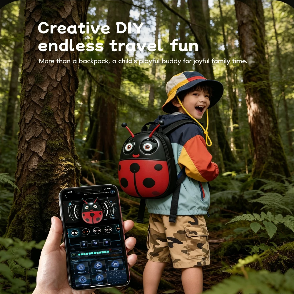 Hard Shell Smart Backpack With Bluetooth Controlled Moving Eyes, DIY Changeable Pattern Waterproof Casual Bag