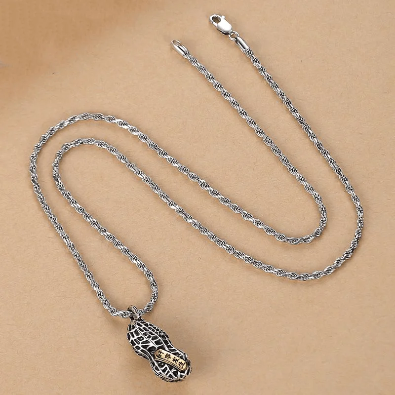 

Retro 925 Sterling Silver Peanut Pendant Necklace for Women Trendy Sweater Chain Hanging Decoration Unisex Fashion Jewelry