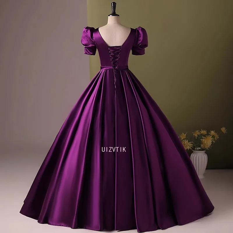 Roxo mangas curtas vestidos de baile feminino quinceanera vestidos de 15 anos xv vintage cetim princesa festa noite personalizado