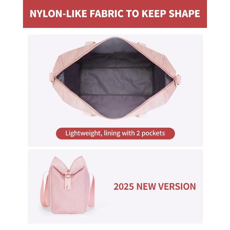 1pcs Storage Duffel Bag Polyester Pink Expandable Gym Tote Front Zipper Pocket Detachable Strap Weekend Travel Clothes Bag view 2