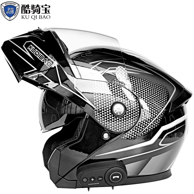 

KUQIBAO Men's Motorcycle Helmet With Integrated Bluetooth Headset Longer Endurance Anti-Fog HD Lens Moto Helmet Approved DOT