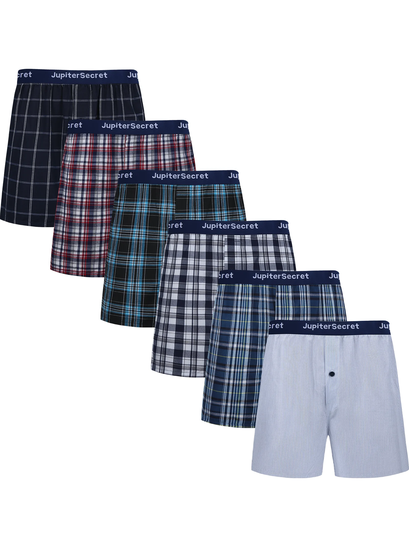 Jupitersecret  6pairs Men's  Plaid Boxer Shorts Casual Woven Boxer Shorts With Elastic Waistband Comfortable Underwear