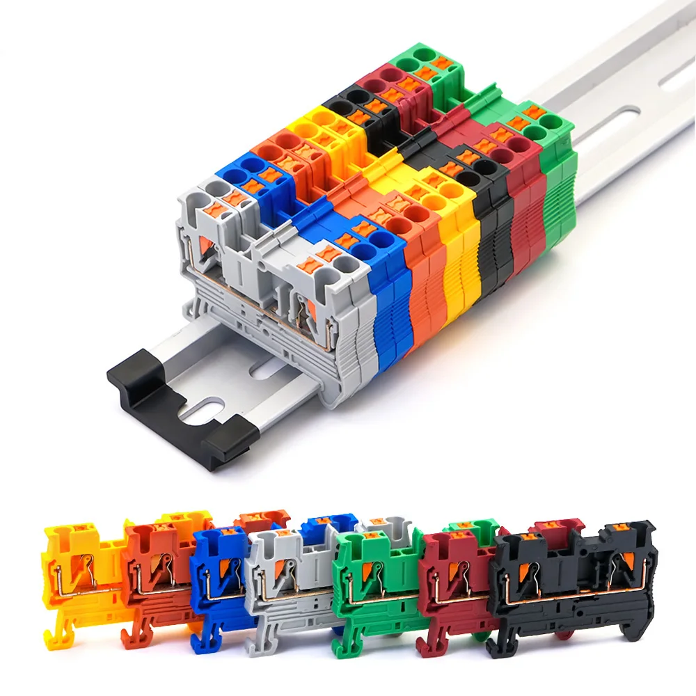 10pcs Din Rail Terminal Block PT-2.5 Push In Terminal Connector Spring Screwless Electrical Wire Conductor PT2.5 Wire Connector