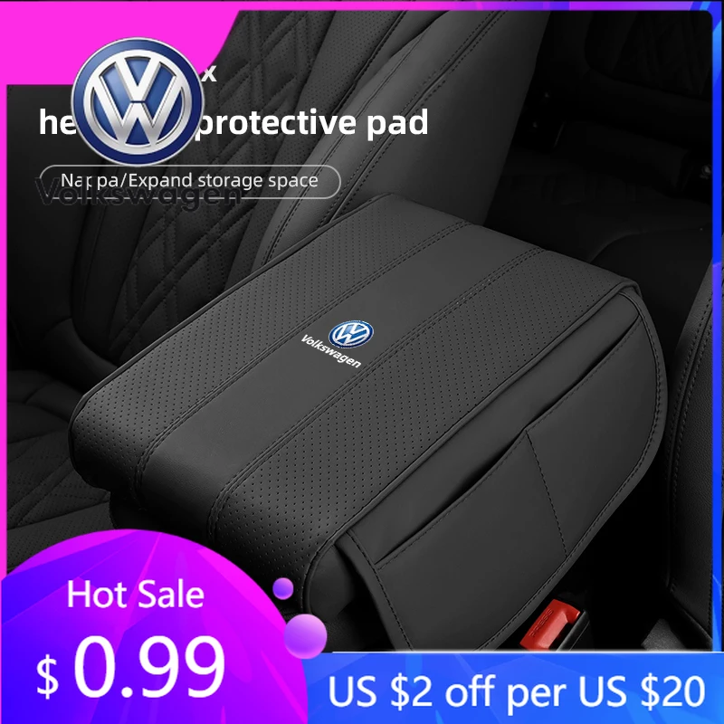 

2026 Hot Emblems For VW Volkswagen Jetta MK5 Golf PU Leather Car Armrest Mat Center Console Heighten Pad For Volkswagen Tiguan G