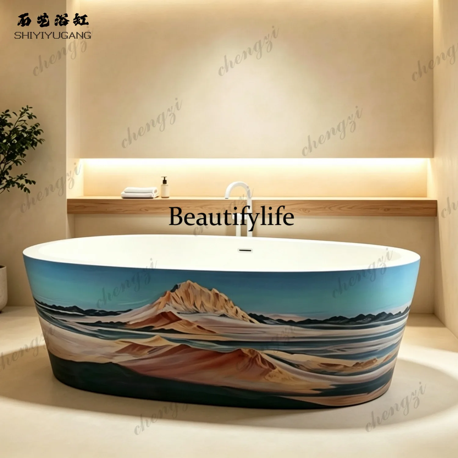 Stone art desert style texture integrated independent bathtub home hotel homestay artificial stone