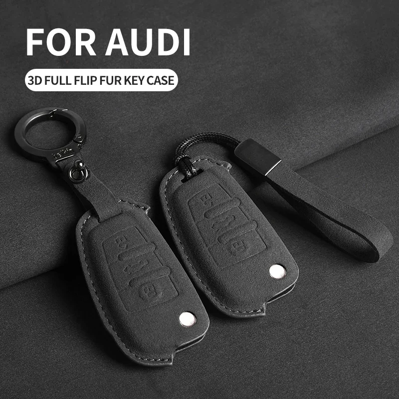 

Suede Leather Car Flip Key Case Cover Shell for Audi A1 A3 A4 A6 TT Allroad Q3 Q7 R8 S6 SQ5 RS4 2018 Car Key Fob Keychain