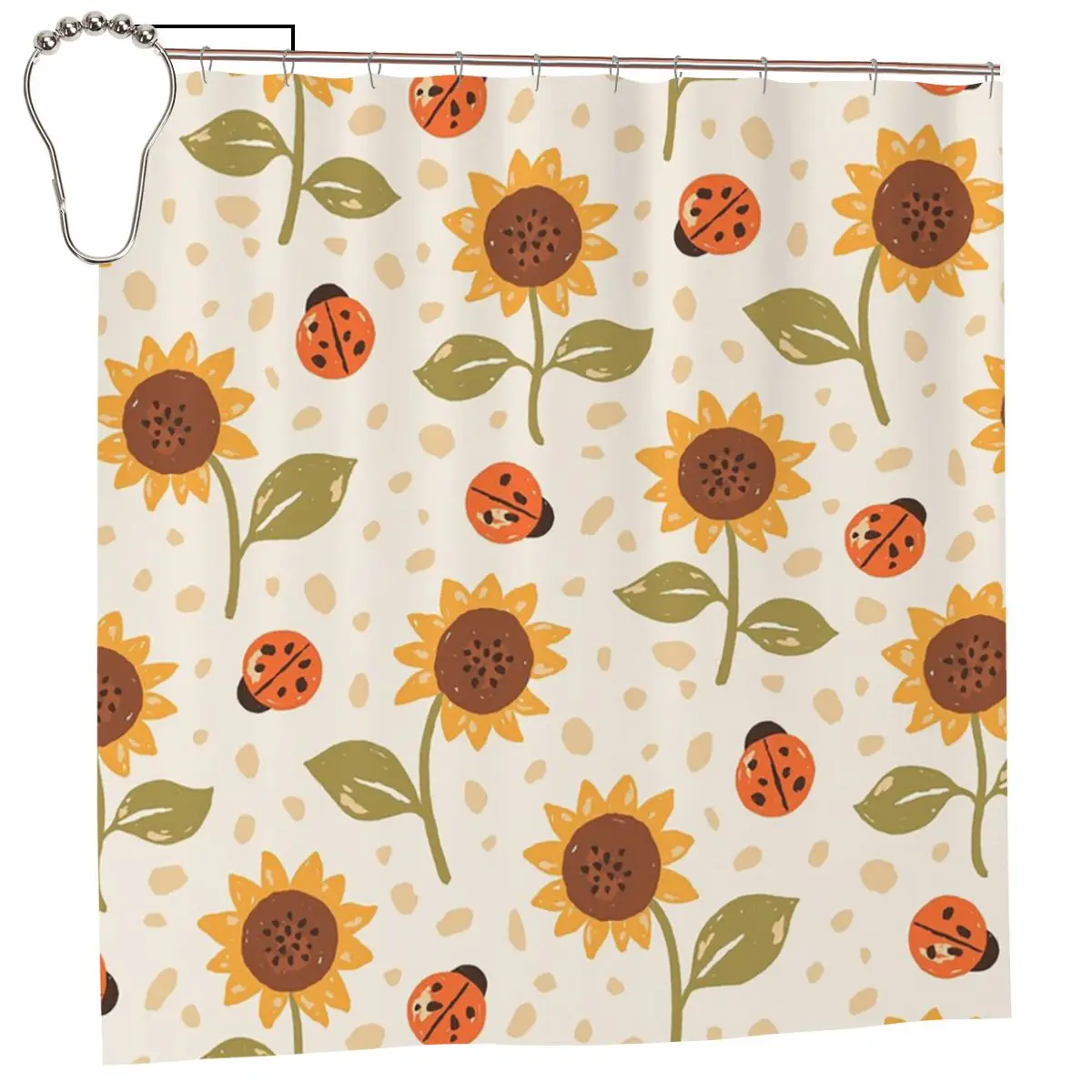 Sunflowers And Ladybugs Shower Curtain Bathroom Polyester Waterproof Bath Curtains with Hooks