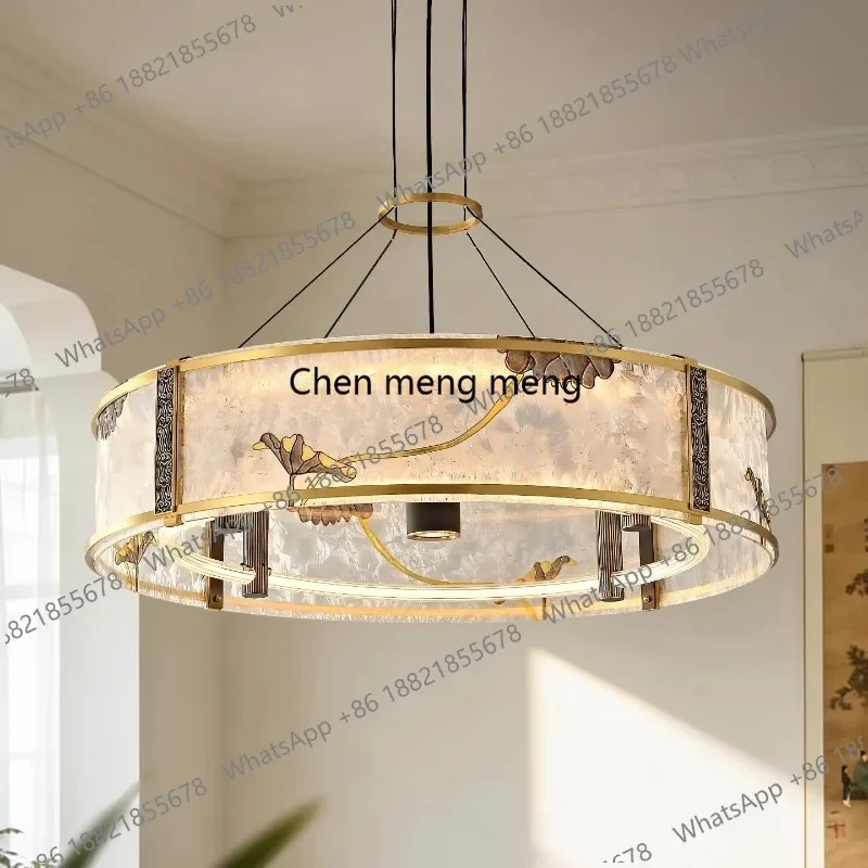 D80 New Chinese living room chandelier full copper enamel color Song style aesthetic bedroom dining room lamp