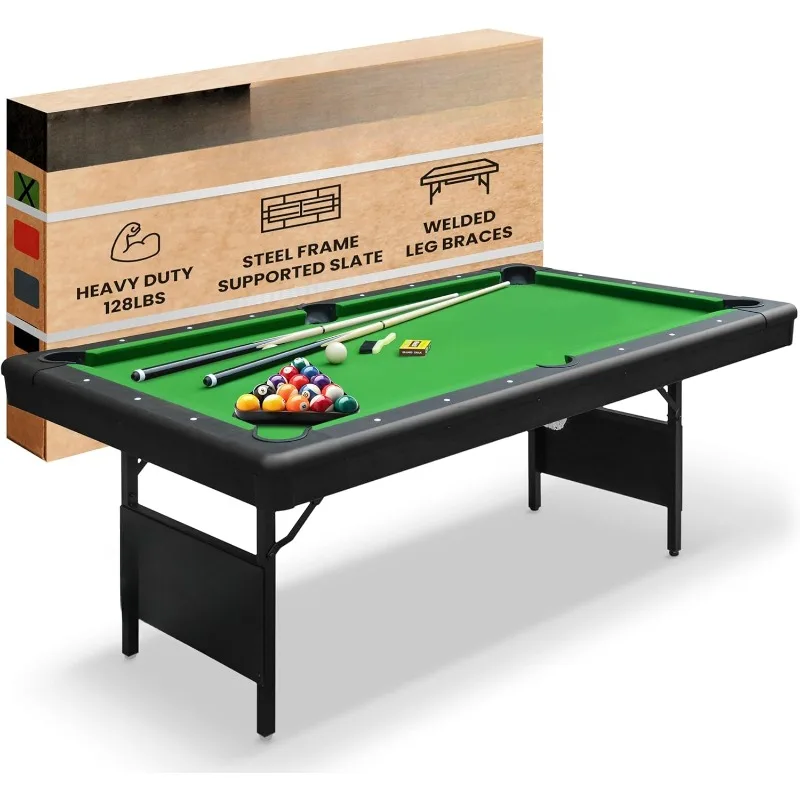 Folding Pool Table - Best in Stability - Steel Frame, Fully Supported Slate