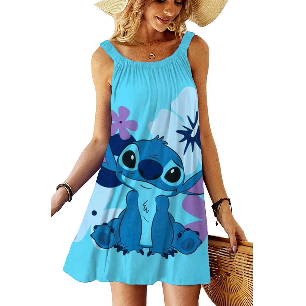 Plus Size Lilo & Stitch Abiti estivi Abiti Donna 2025 Stampa Boho Chic Abito elegante Stitch Donna Sexy Beach Allentato Disney Slin