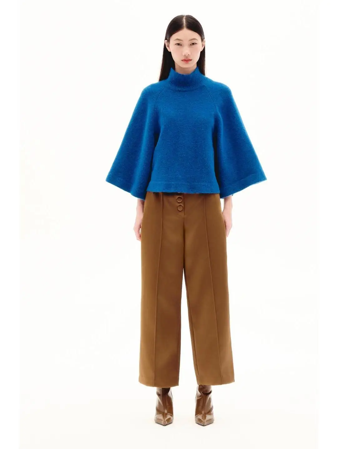 الشتاء عارضة عالية الخصر الساتان زرر التفاف Sle السراويل تنوعا واسعة الساق مريحة تناسب السيدات السراويل عالية الخصر #2