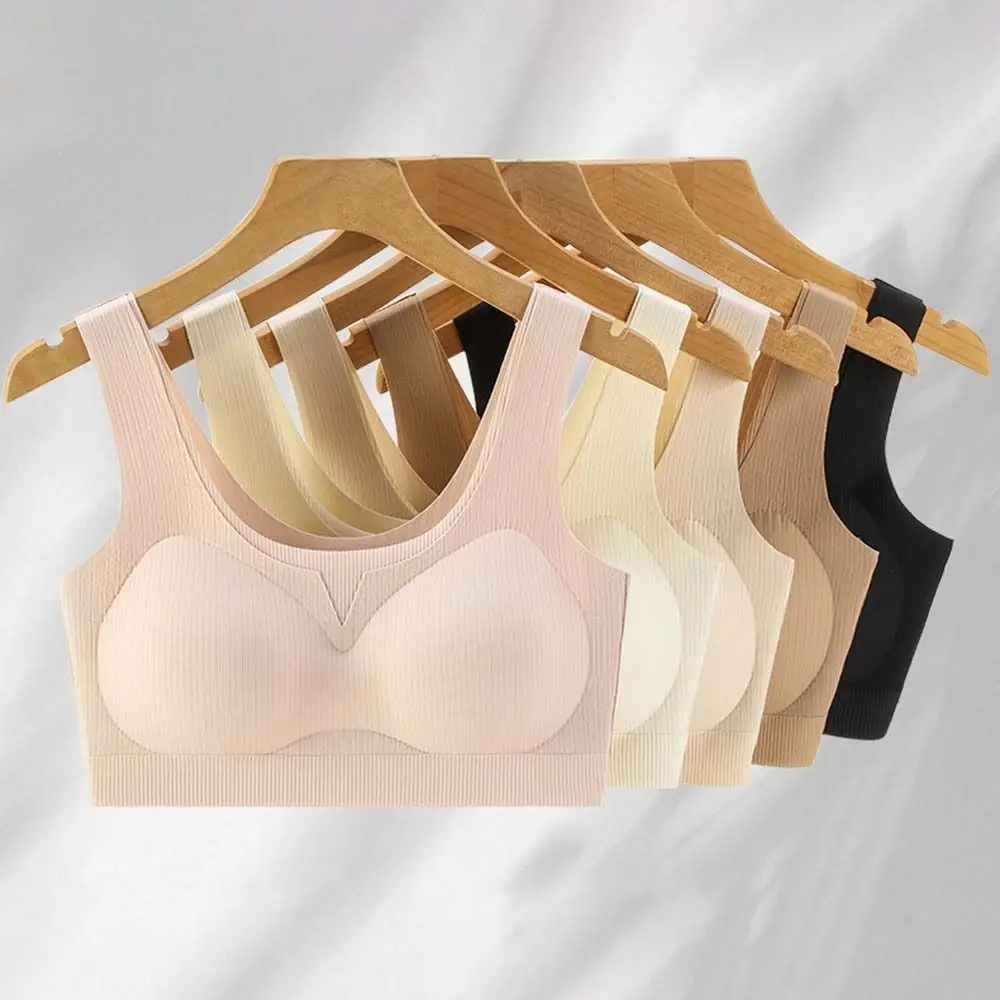 Thin Brassiere Wireless Deep V Bra Shockproof Close-fitting Push Up Underwear Traceless Gathered Breasts Vest Style Sports Bra