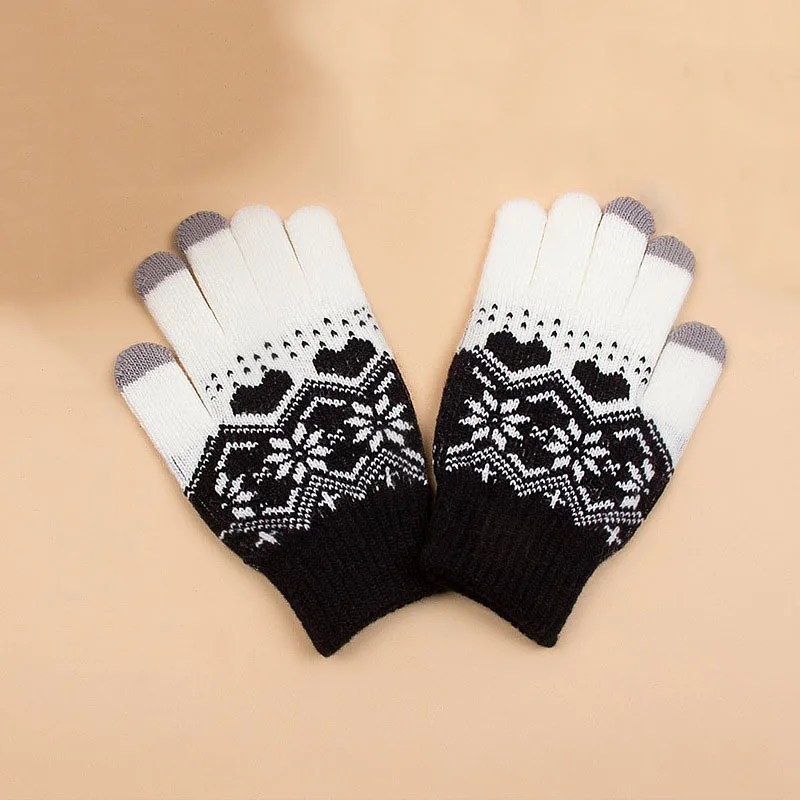 Women Knitted Gloves Magic Touch Screen Gloves Men Female Stretch Knit Mittens Winter Autumn Snowflake Glove Snow Guantes Warmer