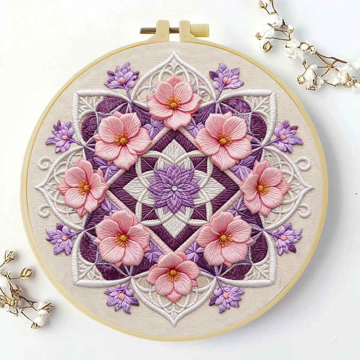 1 Stück 20X20CM/15X15CM 7,87/6,3 Zoll Blumen-Stickerei-Starter-Kit DIY-Kit DIY-Stickerei-Set für Anfänger – Detail 2