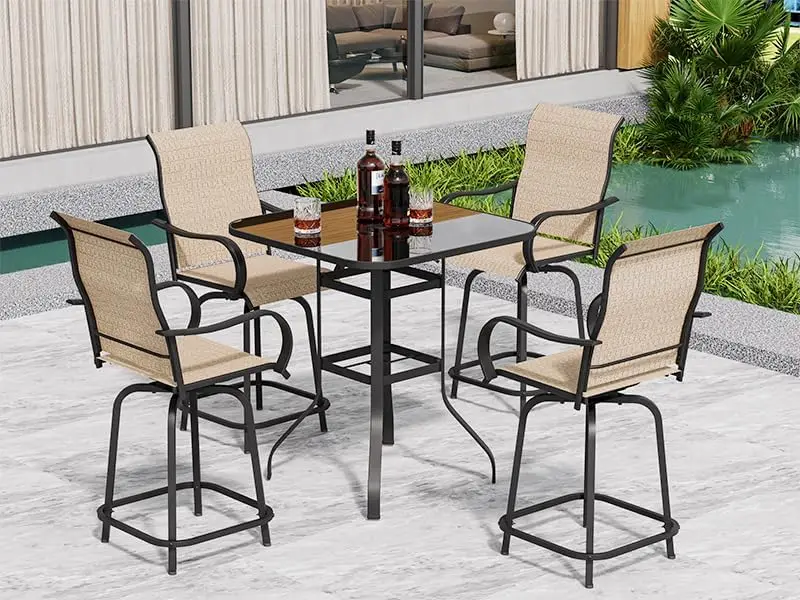 Patio Swivel Bar Stools Set w/ 2/4 Outdoor Bar Height Chairs &1 Bar Table