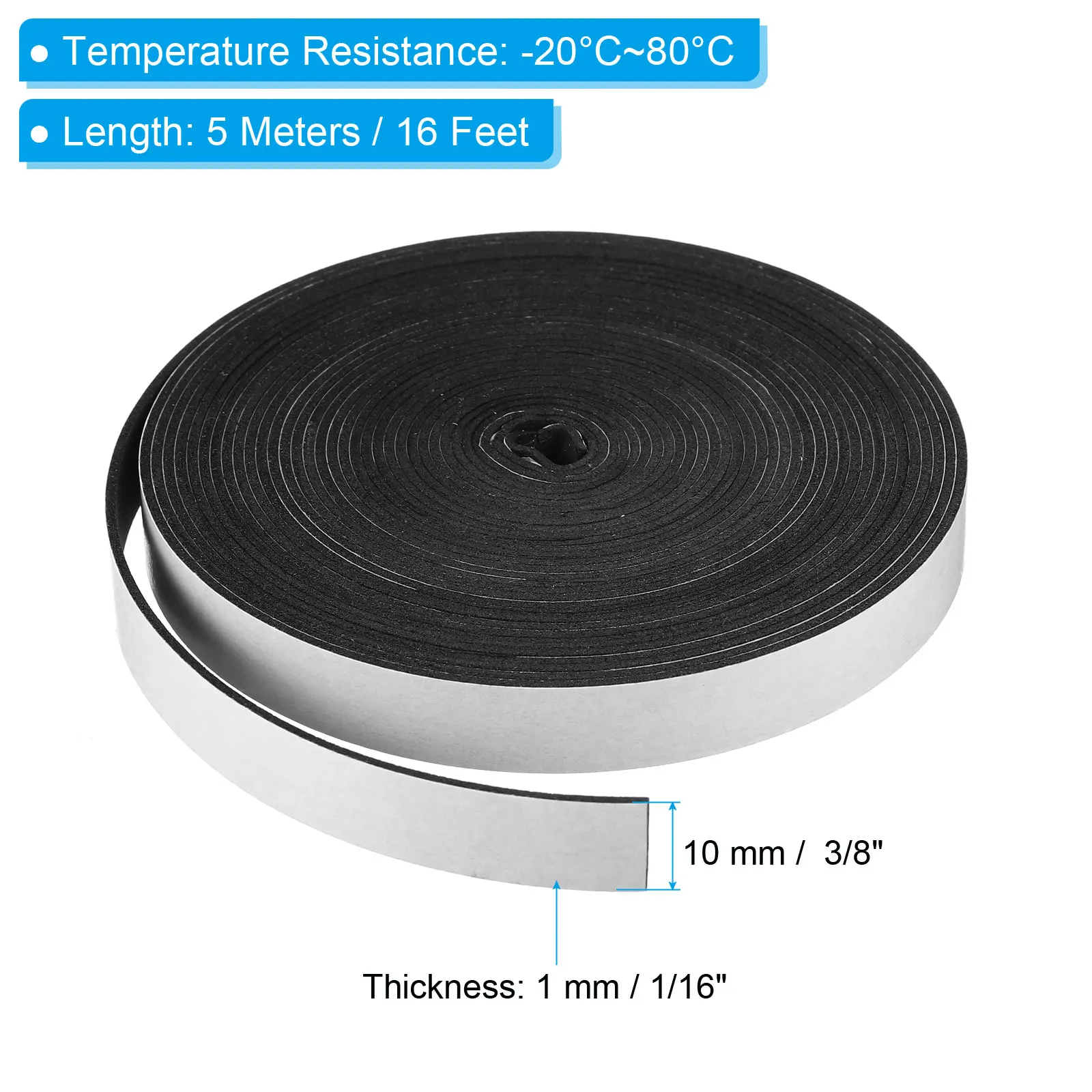 2Roll Weather Stripping Door Seal Sealing Foam Tape Single Sided Strip Foam Tape Thickened Sponge Window Door Insulation Black