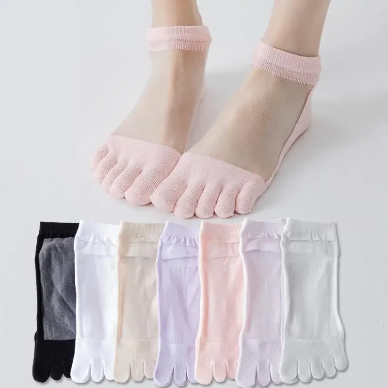 5 Pairs Ultra Thin Five Finger Socks Women 5 Split Toe Crystal Silk Transparent Anti Summer Ankle Socks