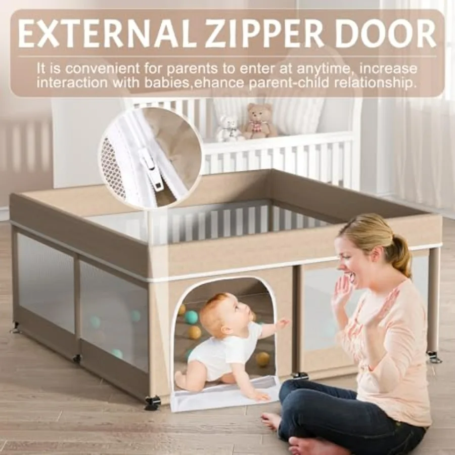 Box per bambini con tappetino 50x50 pollici: box grande per neonati e bambini piccoli Penna da gioco di sicurezza per interni con morbida rete traspirante AllWrap