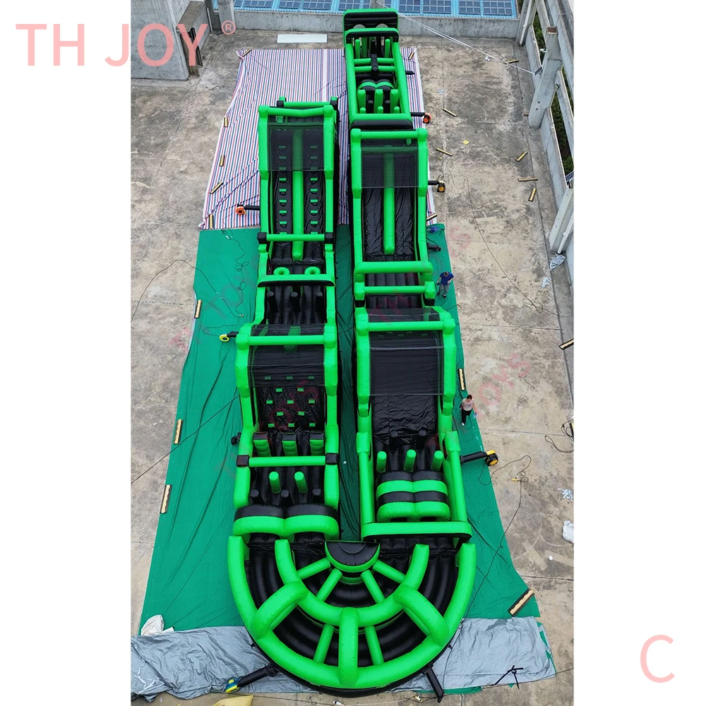 Pista de obstáculos inflable gigante de juego de desafío de 35x8m, toboganes inflables comerciales para pista de obstáculos al aire libre a la venta