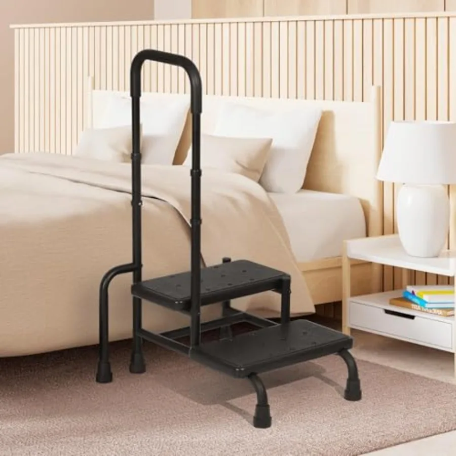 

Двухступенчатая подставка-табурет с ручкой, усиленная, для пожилых людей, с регулируемым поручнем и нескользящей платформой, ступеньки для кровати на высоких кроватях