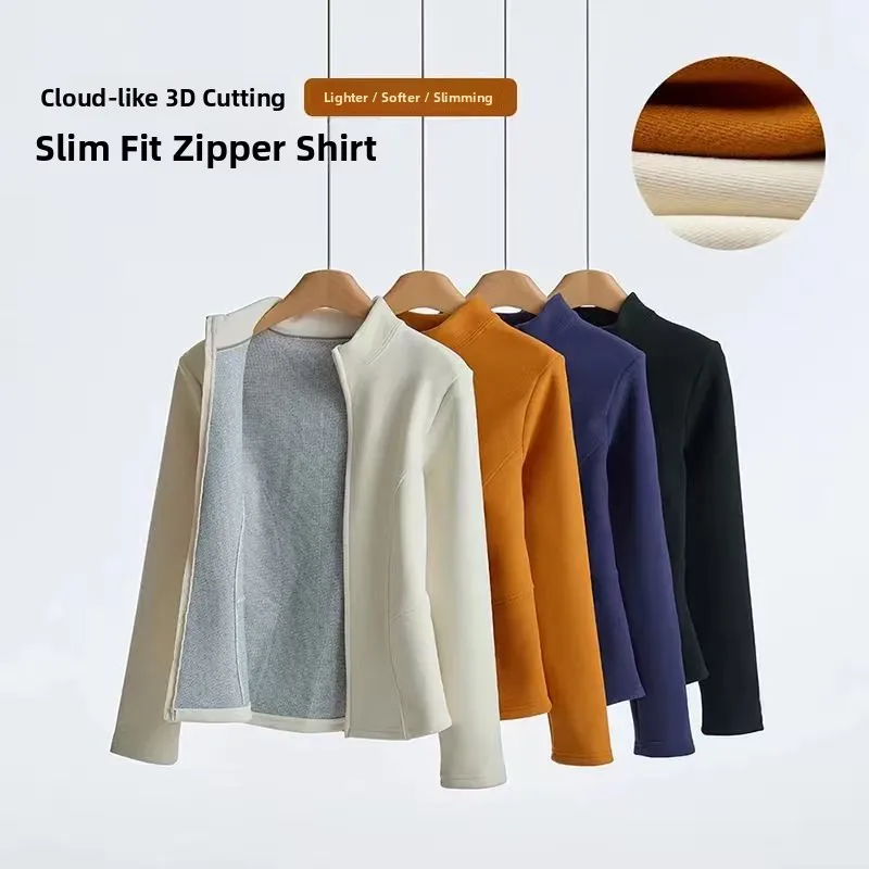 Graphene Yoga Jacket Double Zipper Stand Collar Fishbone Waistline Fleece Women's Casual Fitness Outerwear Autumn Winter New ...