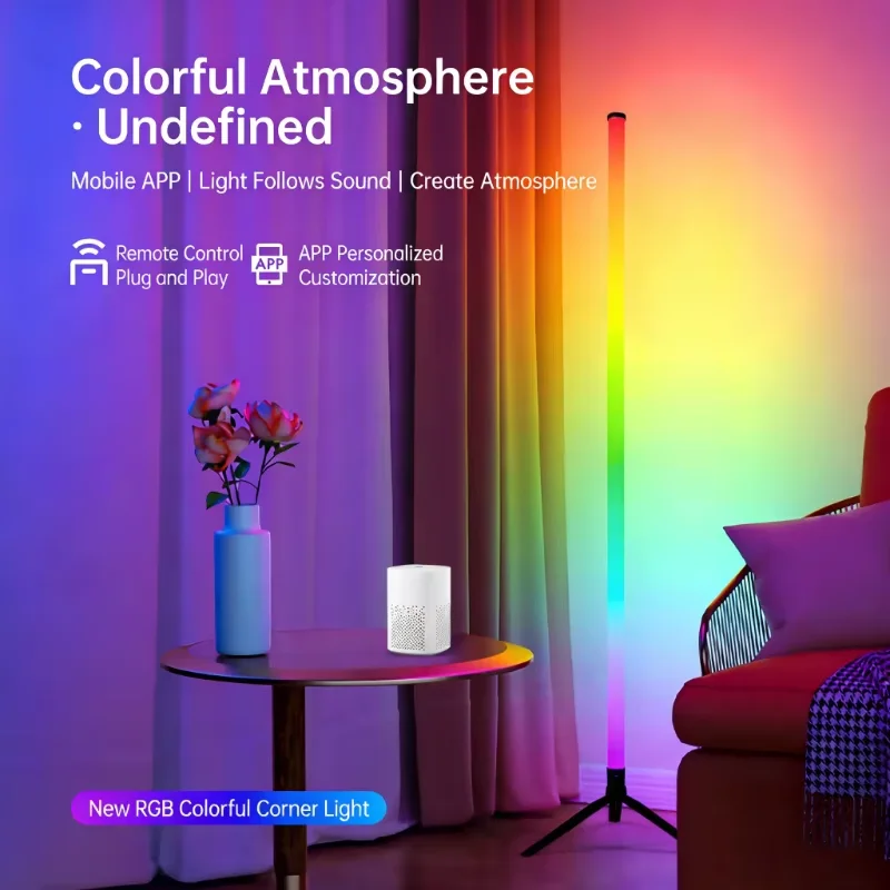 120CM LED RGB Floor Lamp Bar, Sound Pickup Ambient Light, Corner Wall Light for Bedroom, E-Sports Room Live Atmosphere Lamp