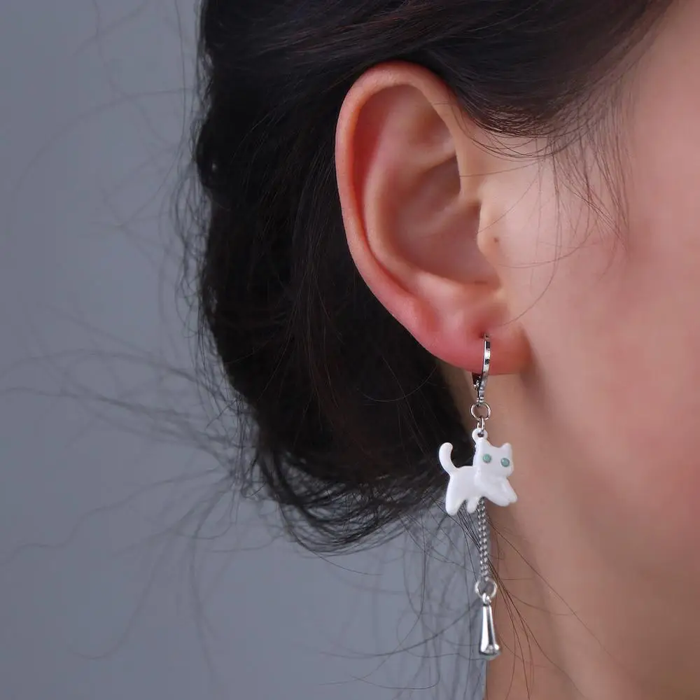 Korean Style Kitten Stud Earrings Women Tassels Asymmetrical Cat Earrings Ear Accessories Fashion Jewelry Gifts Personality