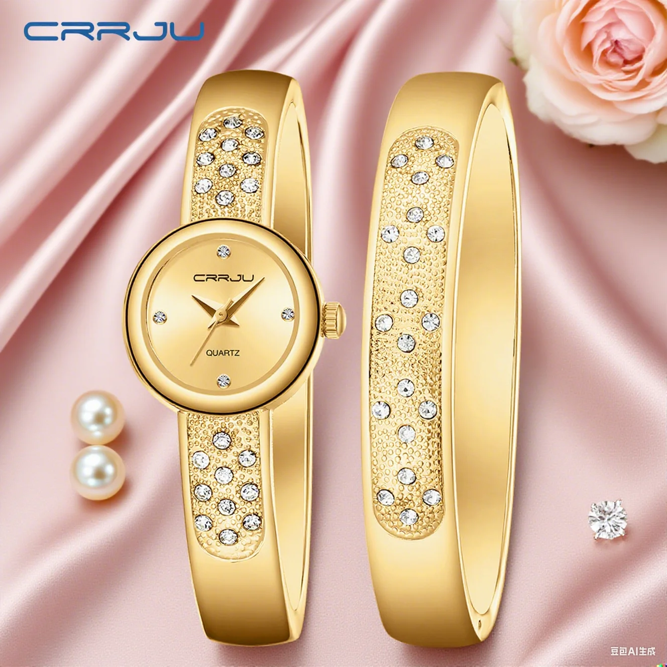 

CRRJU брендовые часы-браслет, комплект из 2 предметов, модные кварцевые часы, женский подарок, роскошные часы, женские часы