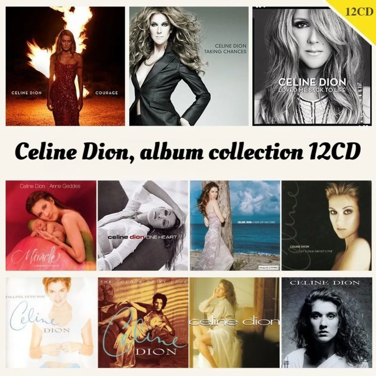 

Celine Dion Album Collection 12CD Disc Only No Cover, Music Recorded Disc for Car Home Audio Music Fans