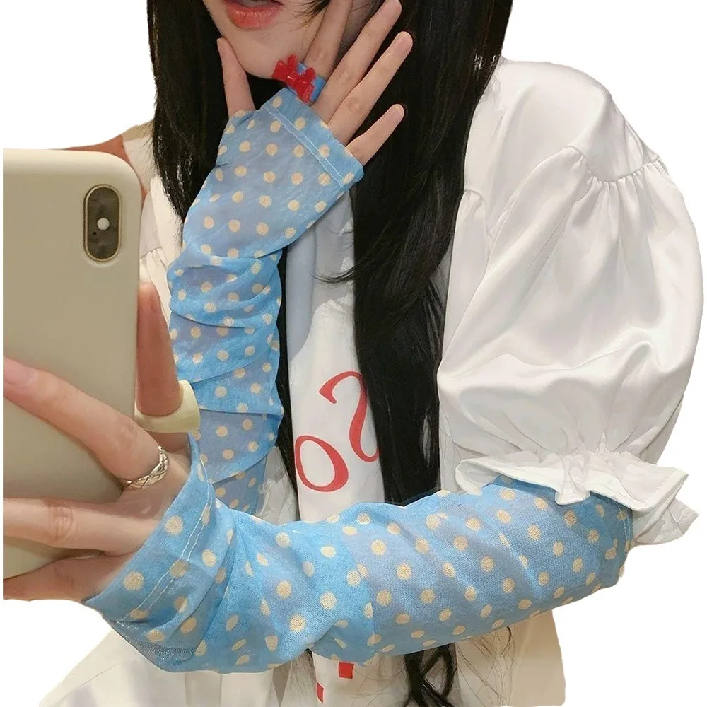 

Cute Polka Dot Sunscreen Sleeves Mesh Breathable UV Protection Sleeves Loose Comfortable Outdoor Arm Covers Running