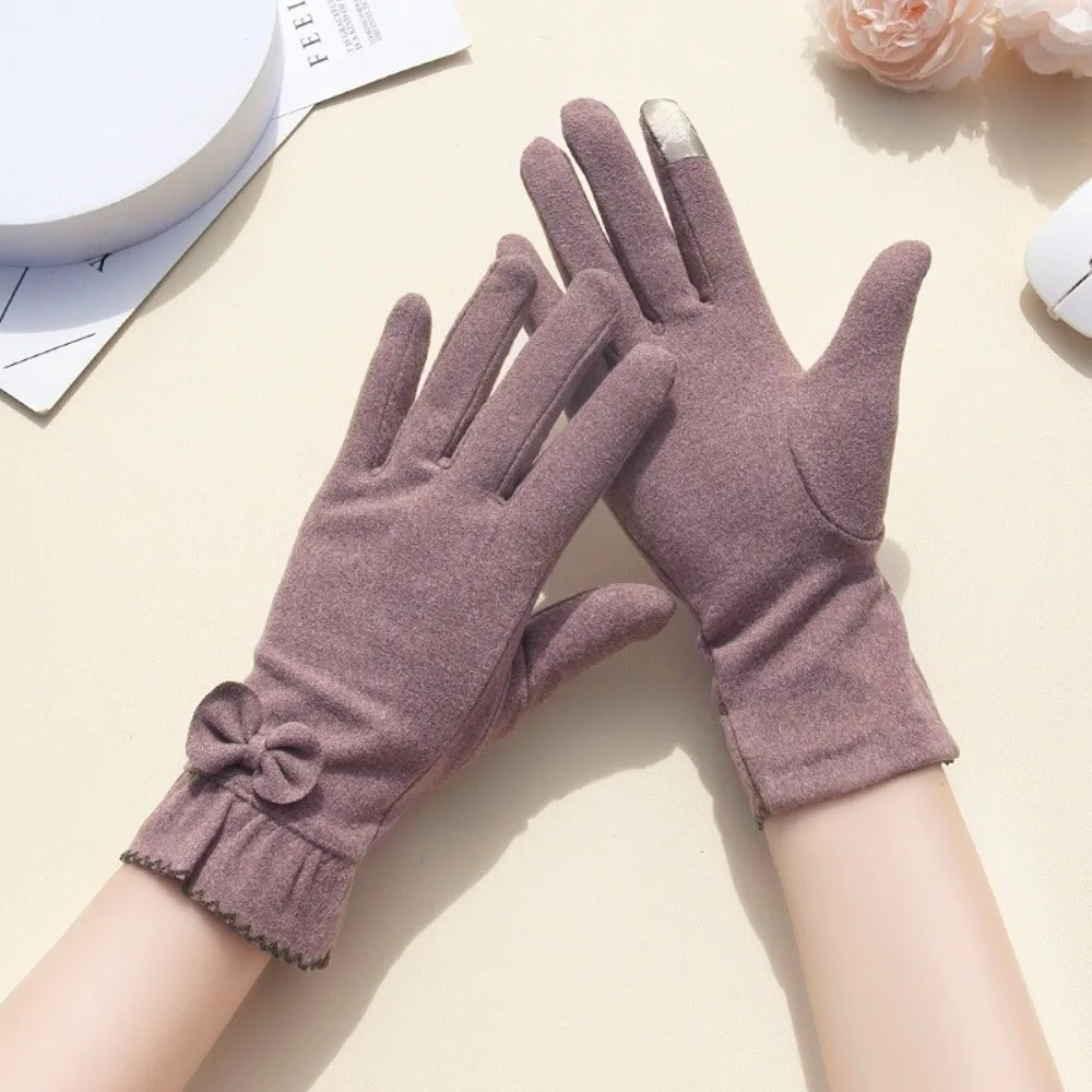 Vintage Thickened Suede Velvet Gloves Full Finger Touch Screen Gloves Solid Color Keep Warm Winter Mittens Cycling