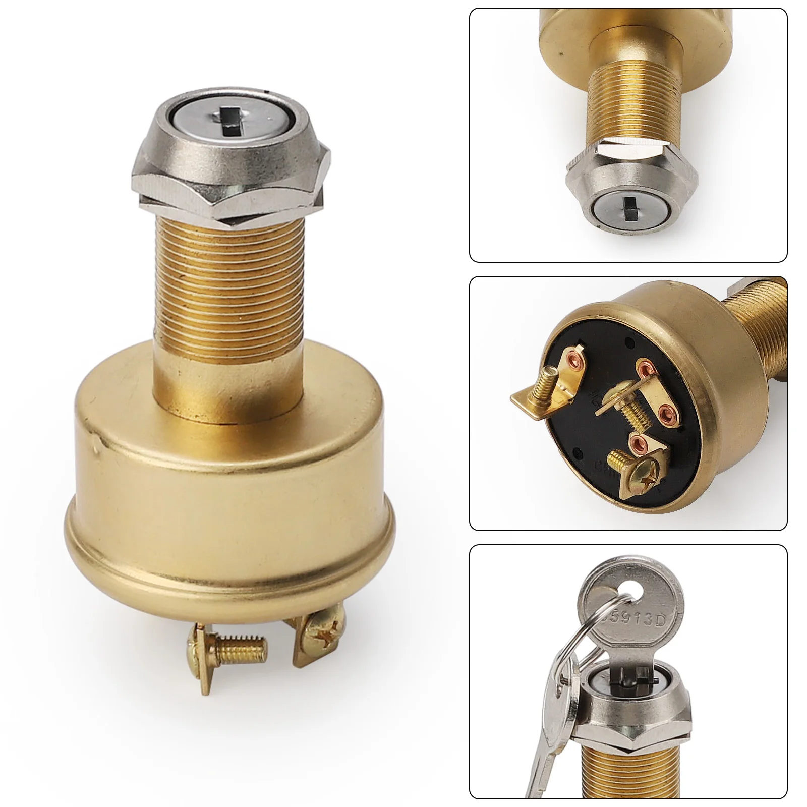 New 3 Terminals 3 Positions Marine Brass Ignition Starter Switch Brass Heavy Duty Off On Start for Marine Car Rv