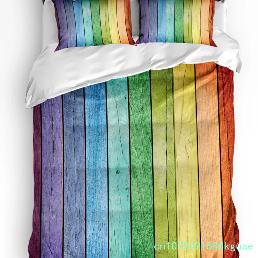 Colorful Rainbow Wood Planks Duvet Cover With Pillow Case Custom Comforter 3pcs Bedding Set Quilt Cover Double Bed Home Textile