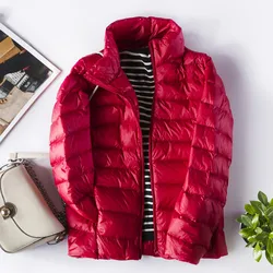 Chaquetas de plumón ultraligeras para mujer, abrigos de plumas de pato, Parkas cálidas delgadas, prendas de vestir portátiles sólidas, 6XL, 7XL, otoño e invierno, 2022