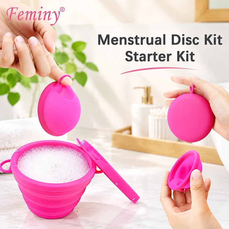 100% Silicone Menstrual Disc Sterilization Kit - Best Disc Starter Pack with Foldable Container for Period Care