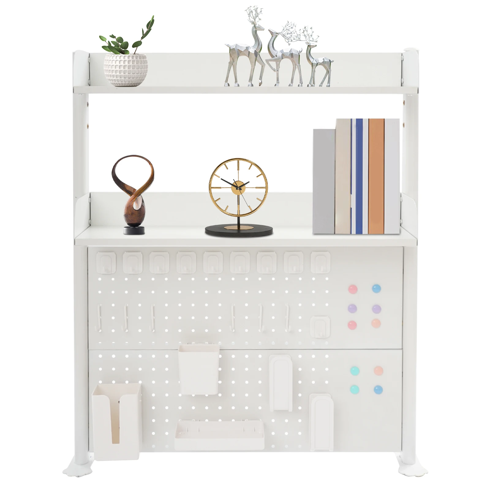 

3-Tire Multipurpose Pegboard Bookshelf Desk Organizer Shelf Clamp on Desk Organizer Shelf 20kg Load Capacity Display Plants, Photos, Books, Decorations, Coffee Cups, and Other Items