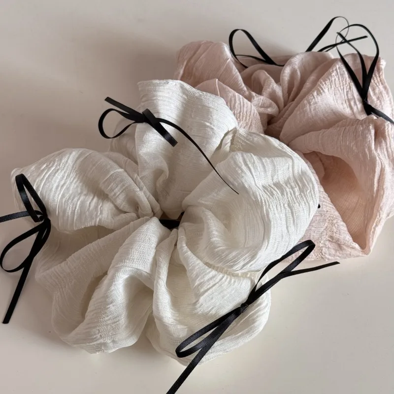 Gently yarn ballet style black bow hair band French high-end large intestine ring wrinkled hair rope hair accessories new